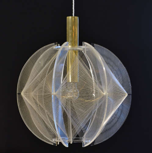 Large Mid-Century Modern Sculptural Pendant Lamp Lucite, Wire and Bras