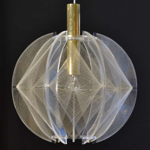 Large Mid-Century Modern Sculptural Pendant Lamp Lucite, Wire and Bras