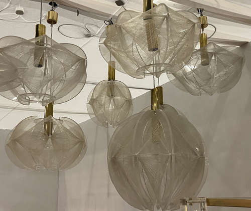 Large Mid-Century Modern Sculptural Pendant Lamp Lucite, Wire and Bras