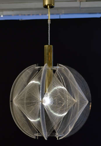 Large Mid-Century Modern Sculptural Pendant Lamp Lucite, Wire and Bras