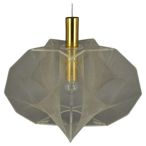 Mid Century Modern Pendant Lamp in Clear Lucite, Wire and Brass Star