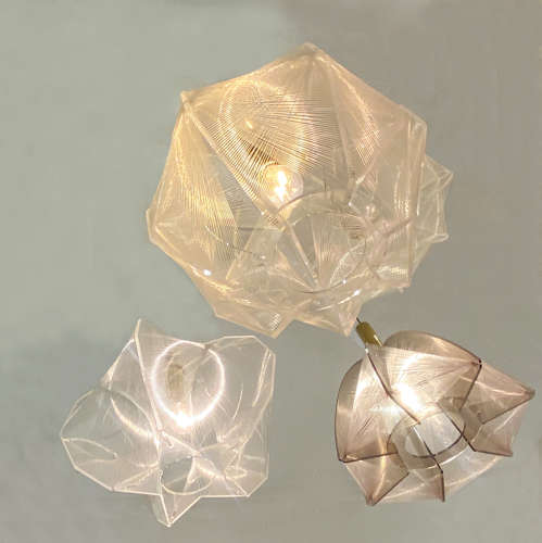 Mid Century Modern Pendant Lamp in Clear Lucite, Wire and Brass Star