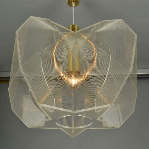 Mid Century Modern Pendant Lamp in Clear Lucite, Wire and Brass Star