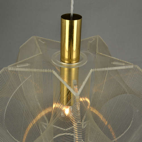 Mid Century Modern Pendant Lamp in Clear Lucite, Wire and Brass Star