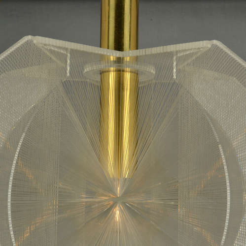 Mid Century Modern Pendant Lamp in Clear Lucite, Wire and Brass Star