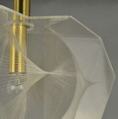 Mid Century Modern Pendant Lamp in Clear Lucite, Wire and Brass Star