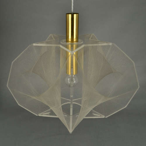 Mid Century Modern Pendant Lamp in Clear Lucite, Wire and Brass Star