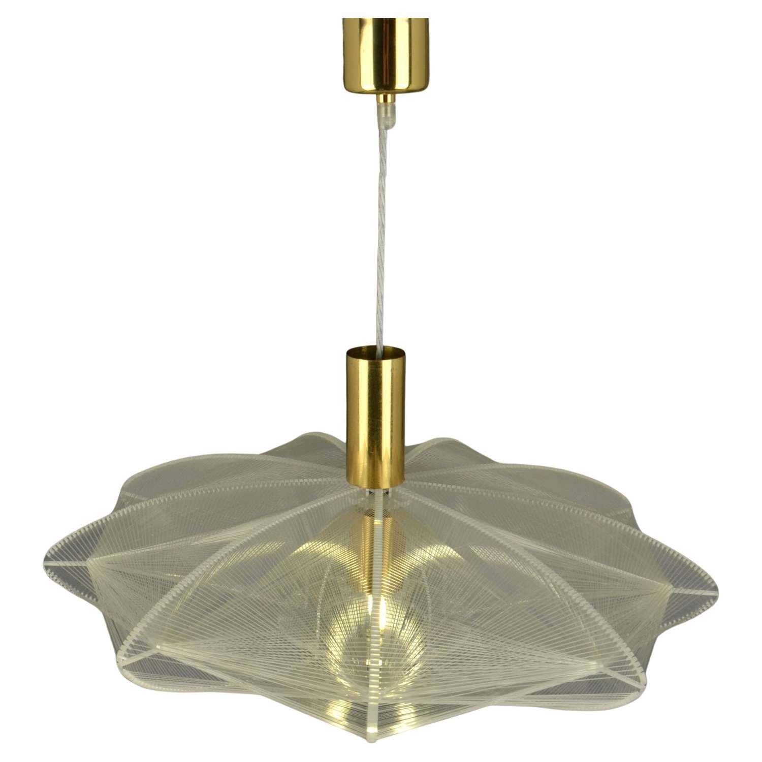 Mid Century Modern Pendant Lamp in Lucite, Wire and Brass