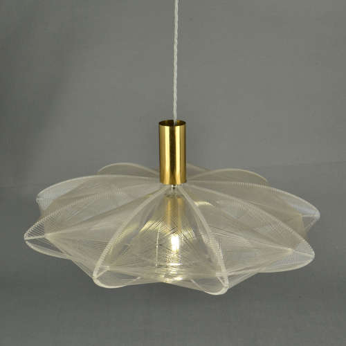 Mid Century Modern Pendant Lamp in Lucite, Wire and Brass