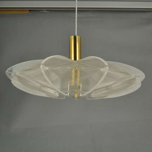 Mid Century Modern Pendant Lamp in Lucite, Wire and Brass