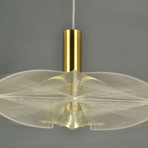 Mid Century Modern Pendant Lamp in Lucite, Wire and Brass