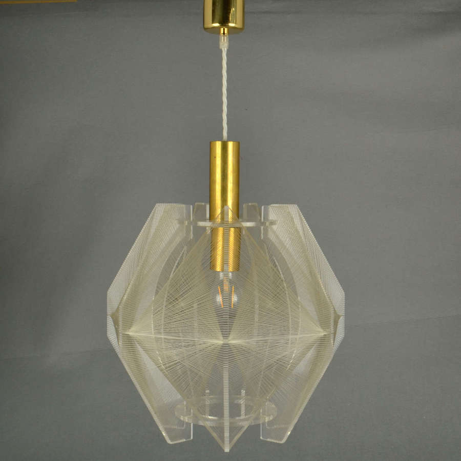 Pendant Lamp in Lucite, Wire and Brass, 1970's