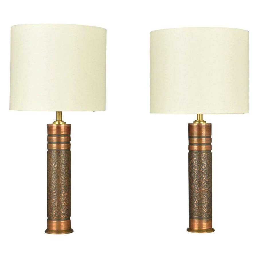 Pair of Small Copper Cylinder Table Lamps