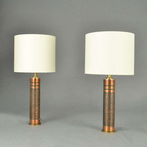 Pair of Small Copper Cylinder Table Lamps