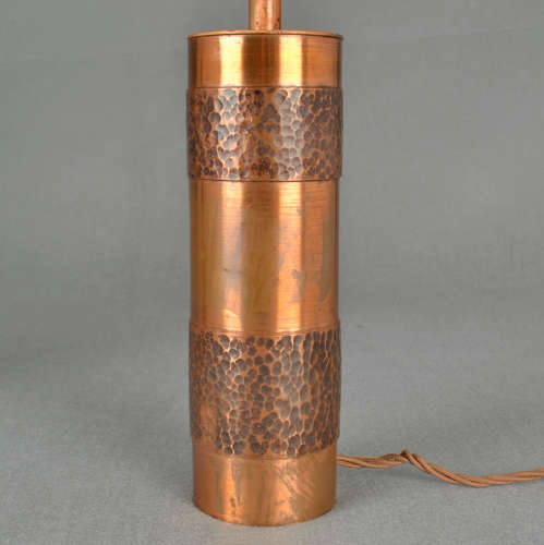 Pair of Hand Beaten Copper Cylinder Table Lamps