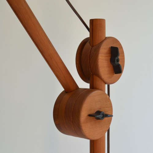 Scandinavian Teak Counter Balance Floor Lamp with Silk Shade
