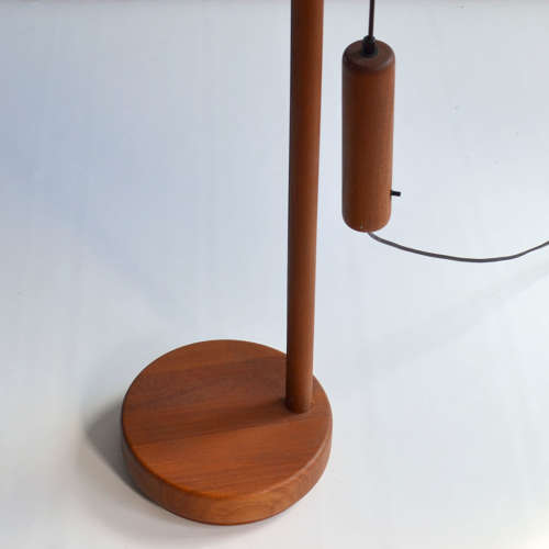 Scandinavian Teak Counter Balance Floor Lamp with Silk Shade