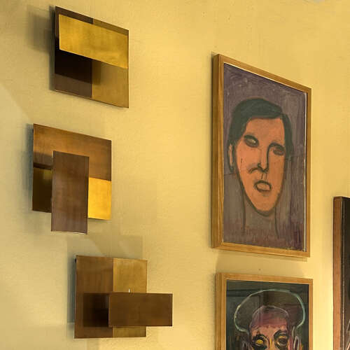 Geometric Brass Wall Candle Holders and Wall Geometric Relief