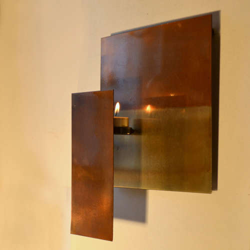 Geometric Brass Wall Candle Holders and Wall Geometric Relief