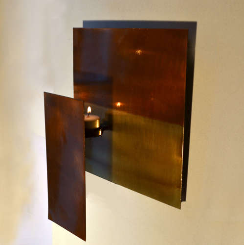Geometric Brass Wall Candle Holders and Wall Geometric Relief