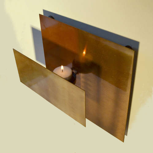Geometric Brass Wall Candle Holders and Wall Geometric Relief