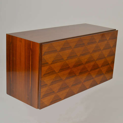 Pair of Minimal Wall Mounted 1960's Sideboards with Diamond Veneer