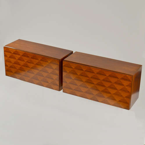 Pair of Minimal Wall Mounted 1960's Sideboards with Diamond Veneer