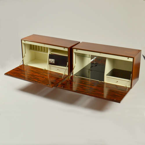 Pair of Minimal Wall Mounted 1960's Sideboards with Diamond Veneer