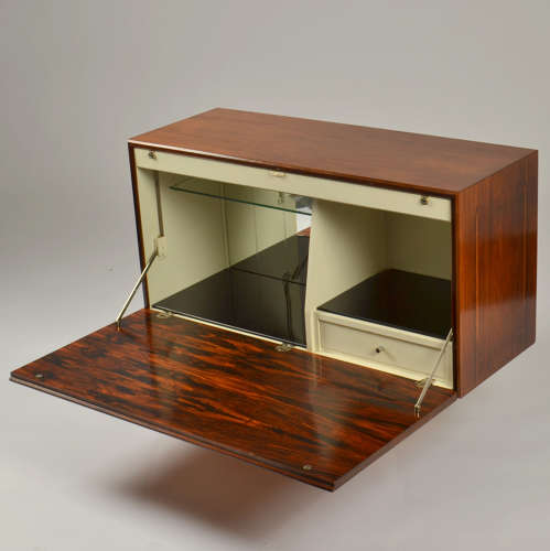 Pair of Minimal Wall Mounted 1960's Sideboards with Diamond Veneer