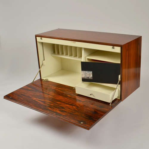 Pair of Minimal Wall Mounted 1960's Sideboards with Diamond Veneer