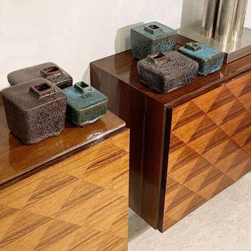 Pair of Minimal Wall Mounted 1960's Sideboards with Diamond Veneer
