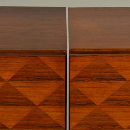 Pair of Minimal Wall Mounted 1960's Sideboards with Diamond Veneer