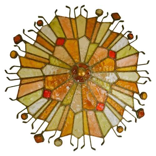 Large Flush Mount Ceiling Lamp by Poliarte Italy in Muti Color Glass