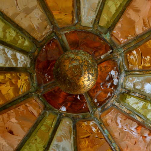 Large Flush Mount Ceiling Lamp by Poliarte Italy in Muti Color Glass