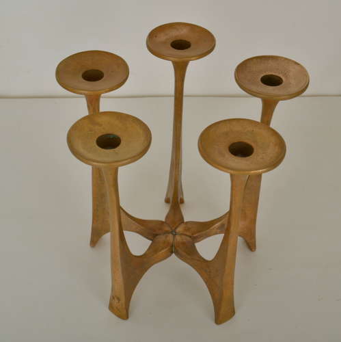 Five Arm Bronze Candelabra Chandelier by Harjes