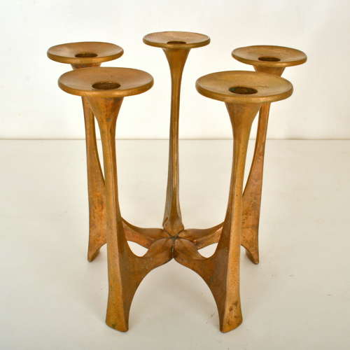 Five Arm Bronze Candelabra Chandelier by Harjes