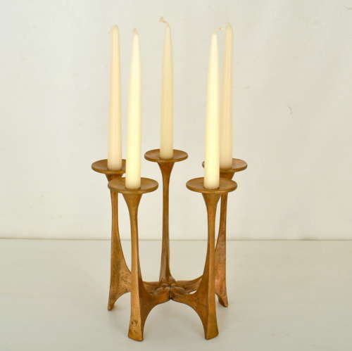 Five Arm Bronze Candelabra Chandelier by Harjes
