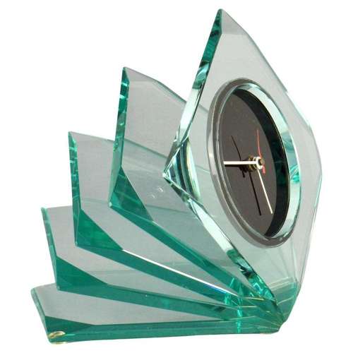 Cristal Glass Clock attributed to Fontana Arte, Italy 1970's