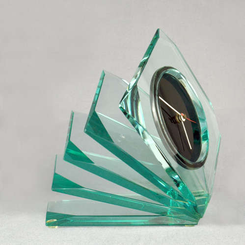 Cristal Glass Clock attributed to Fontana Arte, Italy 1970's