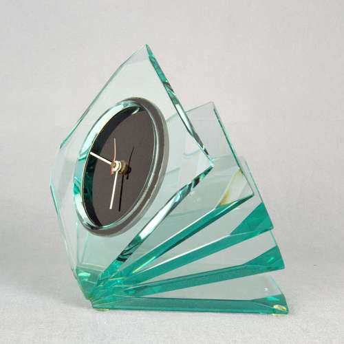 Cristal Glass Clock attributed to Fontana Arte, Italy 1970's
