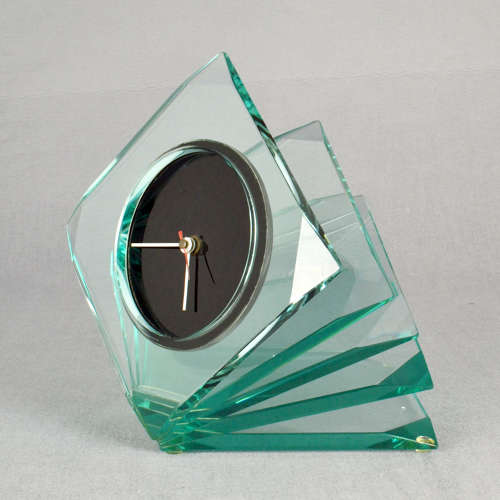 Cristal Glass Clock attributed to Fontana Arte, Italy 1970's