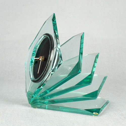 Cristal Glass Clock attributed to Fontana Arte, Italy 1970's