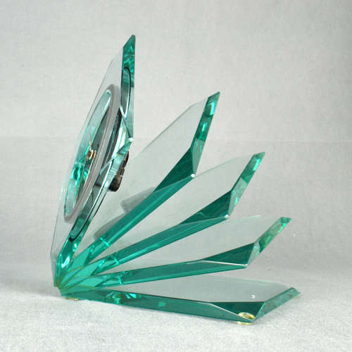 Cristal Glass Clock attributed to Fontana Arte, Italy 1970's