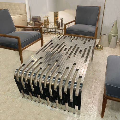 Large Sculptural Relief Stainless Steel Coffee Table
