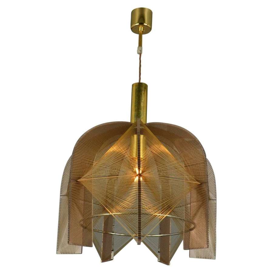 Mid Century Modern Pendant Lamp in Bronze Lucite, Wire and Brass