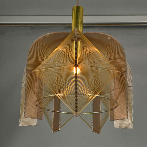 Mid Century Modern Pendant Lamp in Bronze Lucite, Wire and Brass