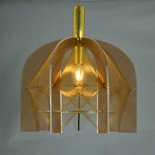 Mid Century Modern Pendant Lamp in Bronze Lucite, Wire and Brass