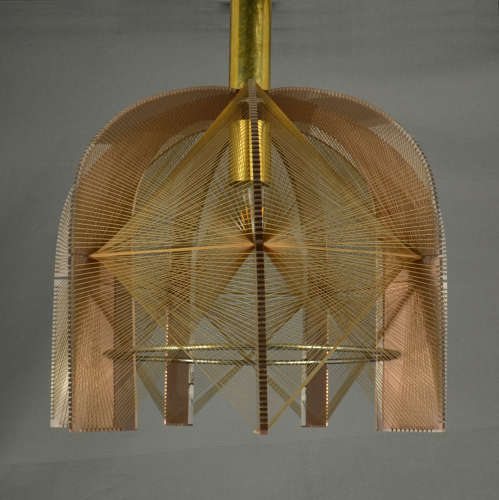 Mid Century Modern Pendant Lamp in Bronze Lucite, Wire and Brass