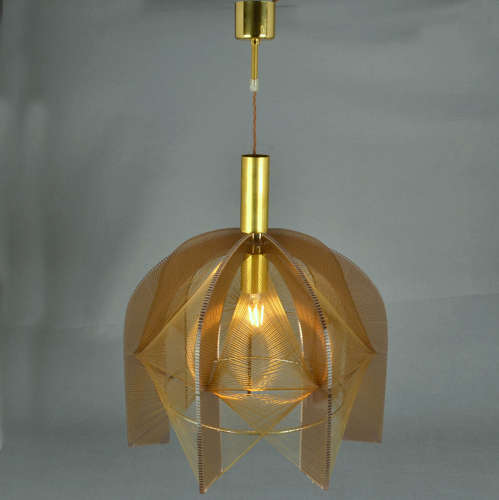 Mid Century Modern Pendant Lamp in Bronze Lucite, Wire and Brass