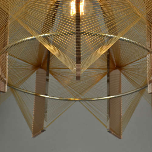 Mid Century Modern Pendant Lamp in Bronze Lucite, Wire and Brass